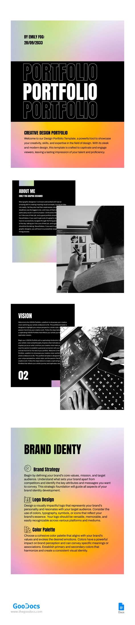 Gradient Design Portfolio Template In Google Docs