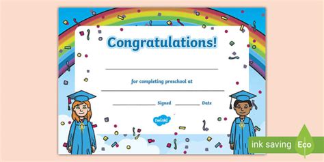 Preschool Graduation Certificates - Rainbow-Themed - Twinkl