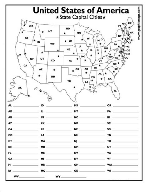 50 states map quiz printable | States and capitals, Map worksheets, Map ...