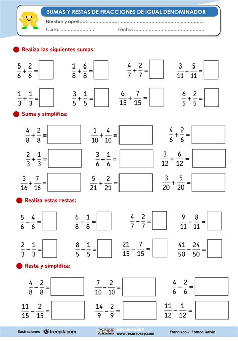 montaje ley Decir la verdad problemas de resta de fracciones con igual ...