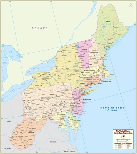 Large US Northeast Region Map HD