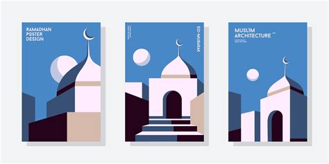 Minimal mosque architecture poster set collection. Vector Illustration ...