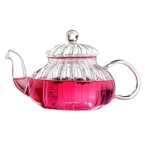 Glass Teapot with Infuser Lid Borosilicate Glass Tea Pot for Flowering ...