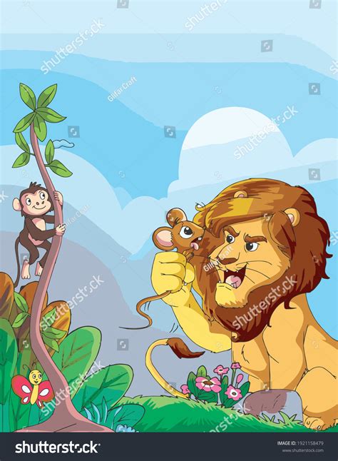 Lion Mouse Moral Story Vector Illustration Stock Vector (Royalty Free ...