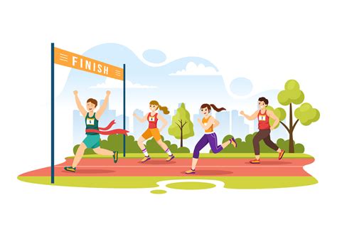 Marathon Race Illustration with People Running, Jogging Sport ...