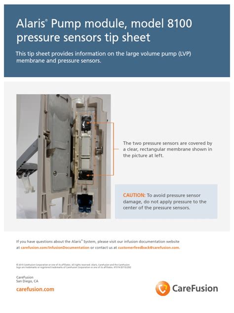 Alaris Pump Module, Model 8100 Pressure Sensors Tip Sheet | PDF