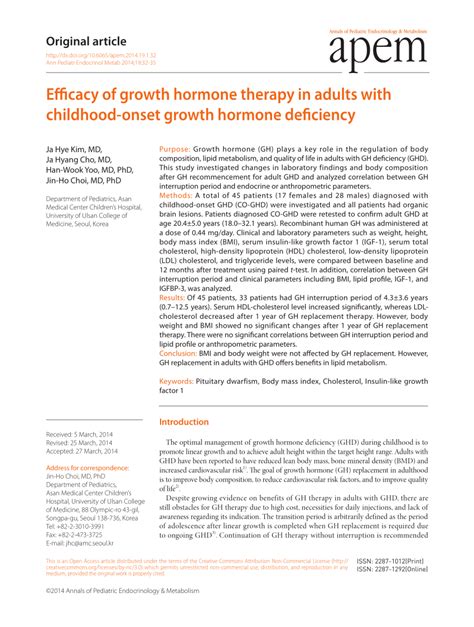 (PDF) Efficacy of growth hormone therapy in adults with childhood-onset ...