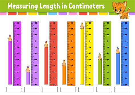 Measuring length in centimeter with ruler. Education developing ...