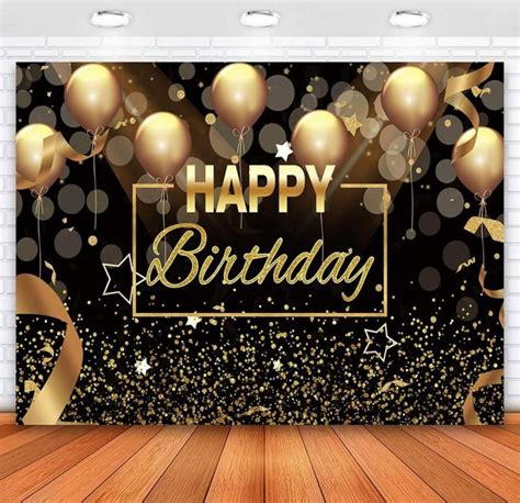 Black Gold Happy Birthday Backdrop Sparkle Glitter Golden Balloon Bokeh ...