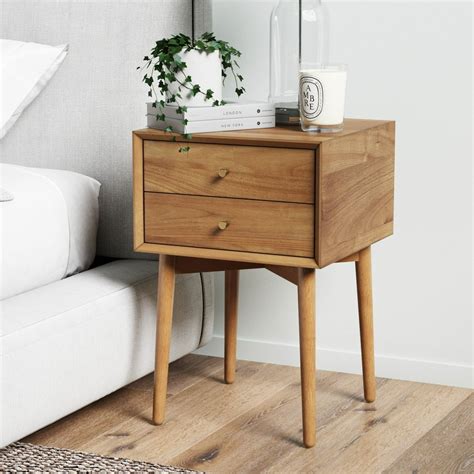 Nathan James Harper Mid-Century Oak Wood Nightstand with 2-Drawers ...