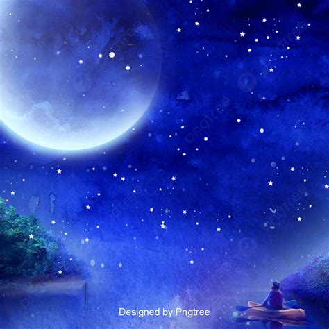 Blue Aesthetic Moon Star Background Design, Wallpaper, Boat, Stars ...