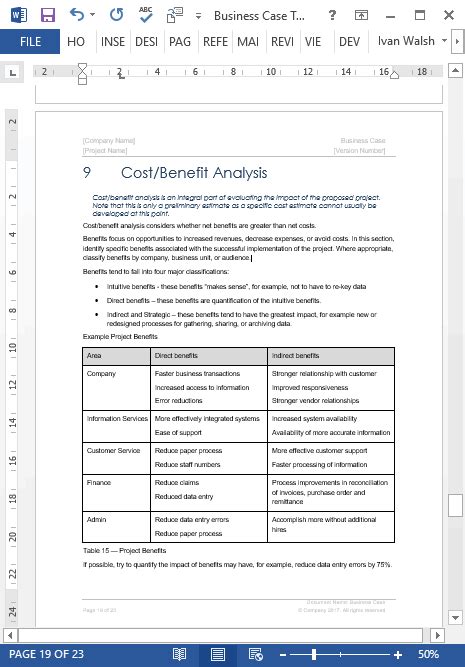 Business Case Template Excel Free