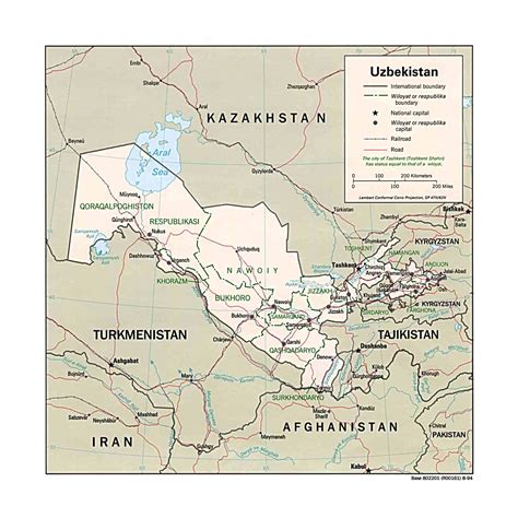 Grande mapa político y administrativo de Uzbekistán con carreteras ...