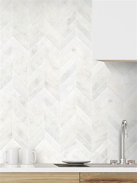 White Modern Limestone Chevron Backsplash Tile | Backsplash.com