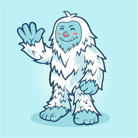 Yeti-cartoon winkt mit der hand | Premium-Vektor