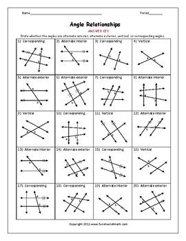 Interior, Exterior, Vertical or Corresponding Angles Worksheet | TPT