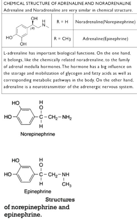 Give chemical structure of epinephrine, norepinephrine.