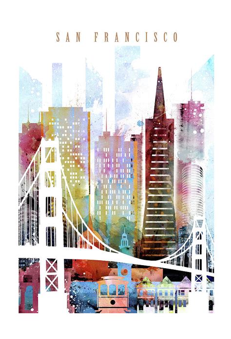 San Francisco City Skyline Painting by Unique Drawing - Fine Art America