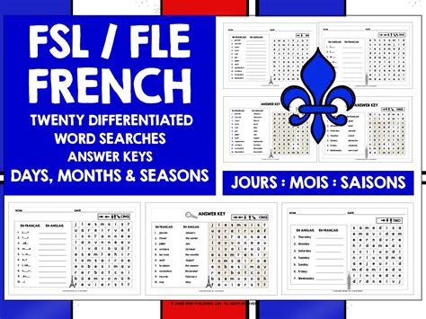 FRENCH DAYS MONTHS SEASONS WORD SEARCHES | Teaching Resources