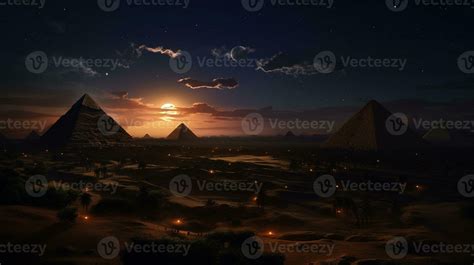 Night view of Pyramids of Giza. Generative AI 32976447 Stock Photo at ...