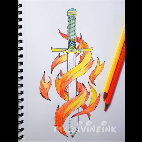 How To Draw A Sword On Fire