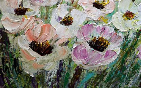 FRESH FLOWERS Spring Oil Painting Impasto Large Canvas White Wild Flowers