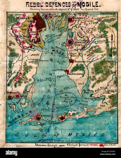 MAP Rebel defenses of Mobile Bay, Alabama, showing Union attack April ...