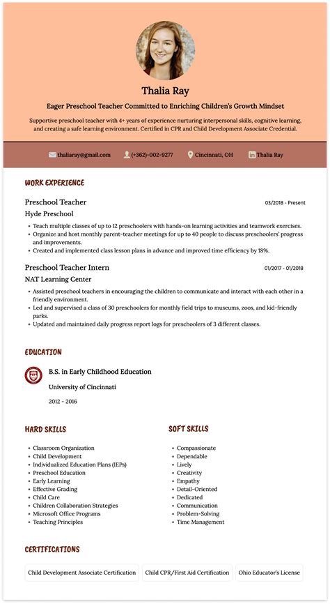 Resume For A Preschool Teacher - Abandonedfootnotes Blog