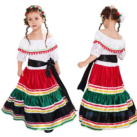 Girl Mexican Dress Halloween Costume Kids Traditional Senorita Blouse ...