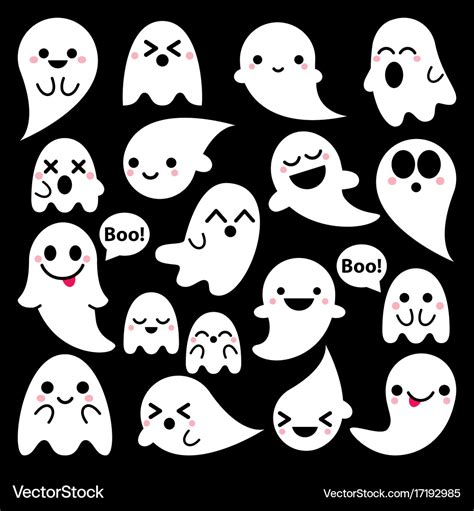 Cute ghosts icons on black halloween Royalty Free Vector