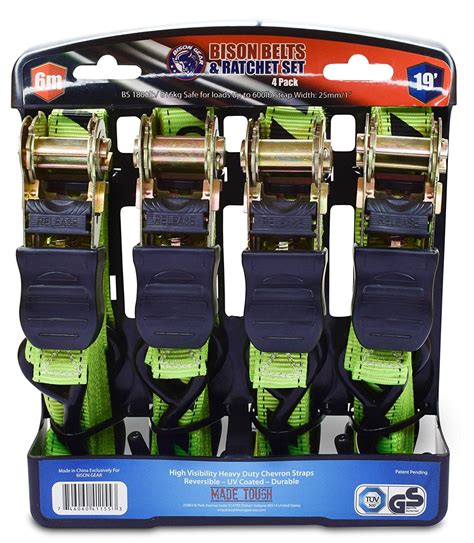 Ratchet Tie Down Straps 19 foot 4 Pack by Bison Gear High Visibility UV ...