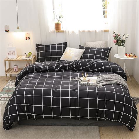 Move Over Black Grid Bedding Sets Twin Black and White Plaid Pattern ...