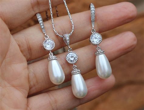 Pearl Bridal Jewelry Set Pearl Wedding Jewelry Pearl Drop - Etsy