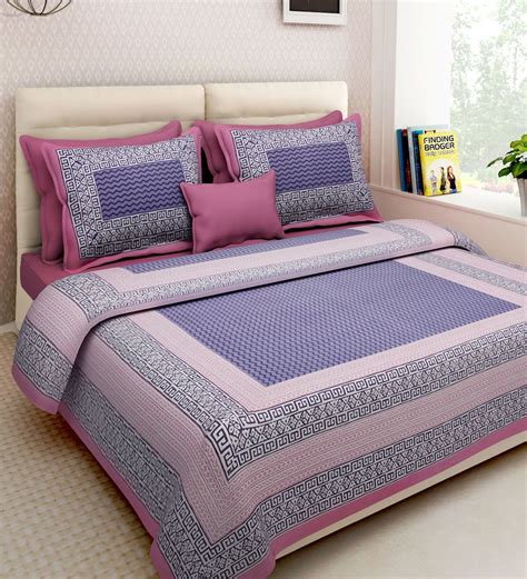 Buy Pink Traditional 160 TC Cotton 1 Double Bedsheet with 2 Pillow ...