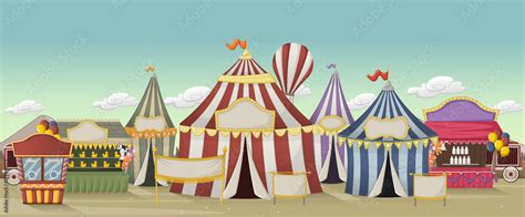 Retro cartoon circus with tents. Vintage carnival background. Stock ...