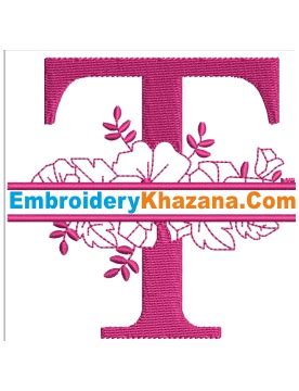 Floral Split Monogram T Embroidery Design | T Monogram Embroidery File