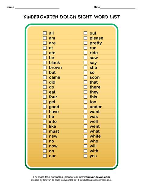 Dolch Sight Words Dolch First Grade Sight Word Worksheets