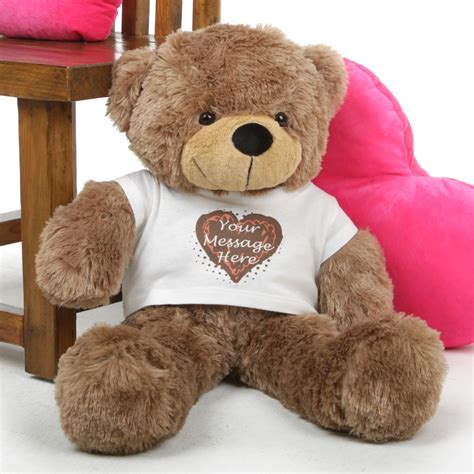 Mocha 30in Sunny Cuddles Personalized Teddy Bear with Heart Truffle Tshirt