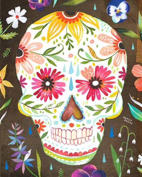 Sugar Skull Art Print Day of the Dead Dia De Los Muertos - Etsy