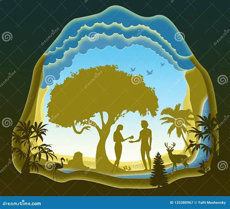 Adam and Eve. Garden of Eden. the Fall of Man. Paper Art Stock ...