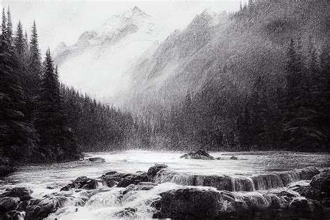 prompthunt: pencil drawing of a Canadian wilderness landscape with ...