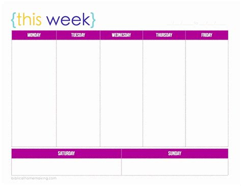 7 Day Schedule Template