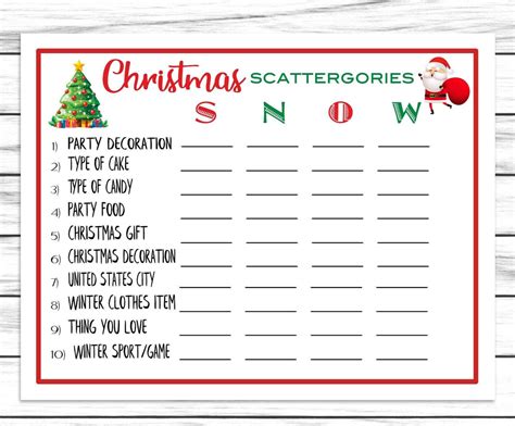 Christmas Scattergories Game, Printable Or Virtual Holiday Party Game ...