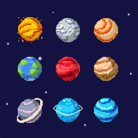 Premium Vector | Pixel planets set, Pixel art solar system.