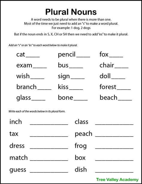 Printable Plural Nouns Worksheets for Kids - Tree Valley Academy