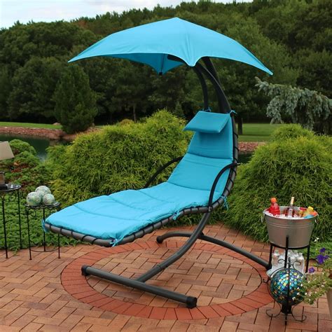 Sunnydaze Floating Chaise Lounger Swing Chair with Canopy, 79 Inch Long ...