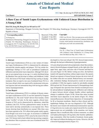 A Rare Case of Tumid Lupus Erythematosus with Unilateral Linear ...