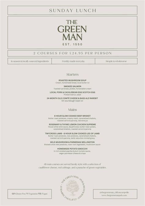 The Green Man Pub | Browse Our Menus