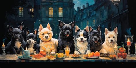 Premium AI Image | Funny and happy dogs and cats eating food