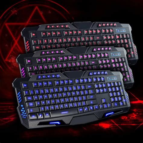 3 Colors Blue/Purple/Red Backlight Professional Gaming Keyboard USB ...